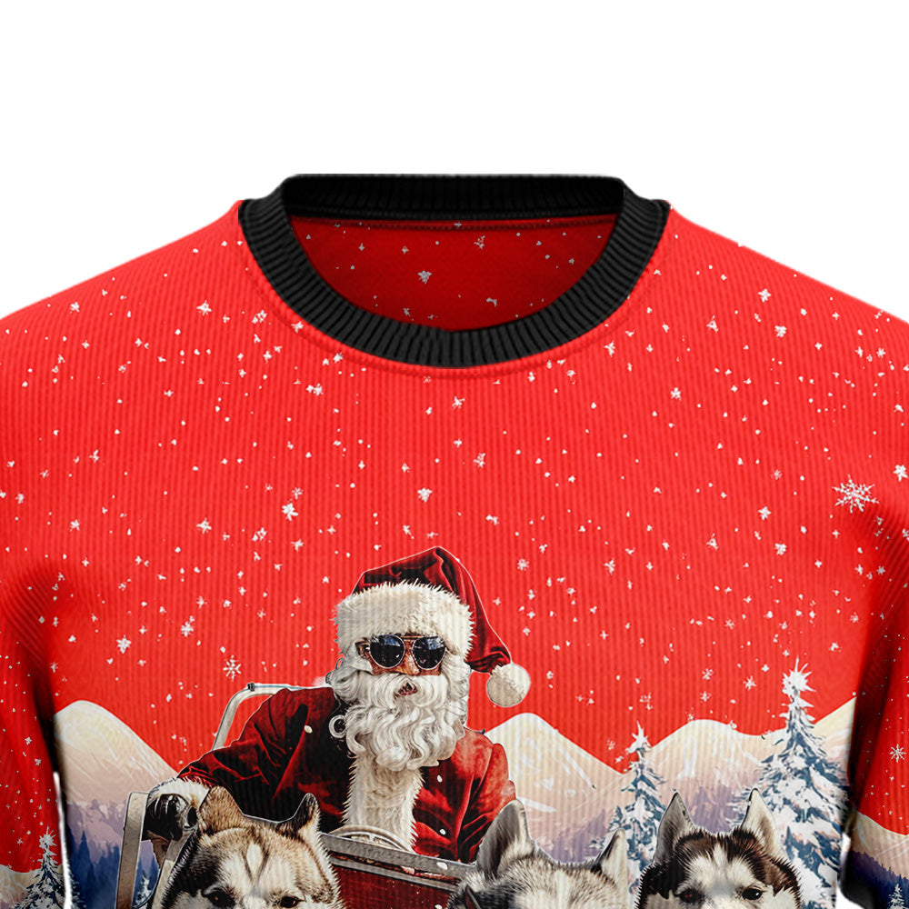 Santa Sled Husky Team Ugly Christmas Sweater