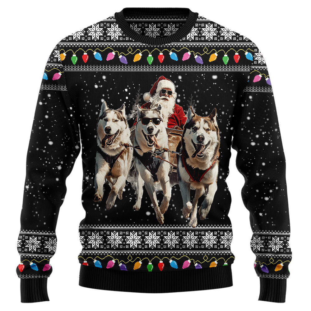 Santa Sleigh Siberian Husky Ugly Christmas Sweater