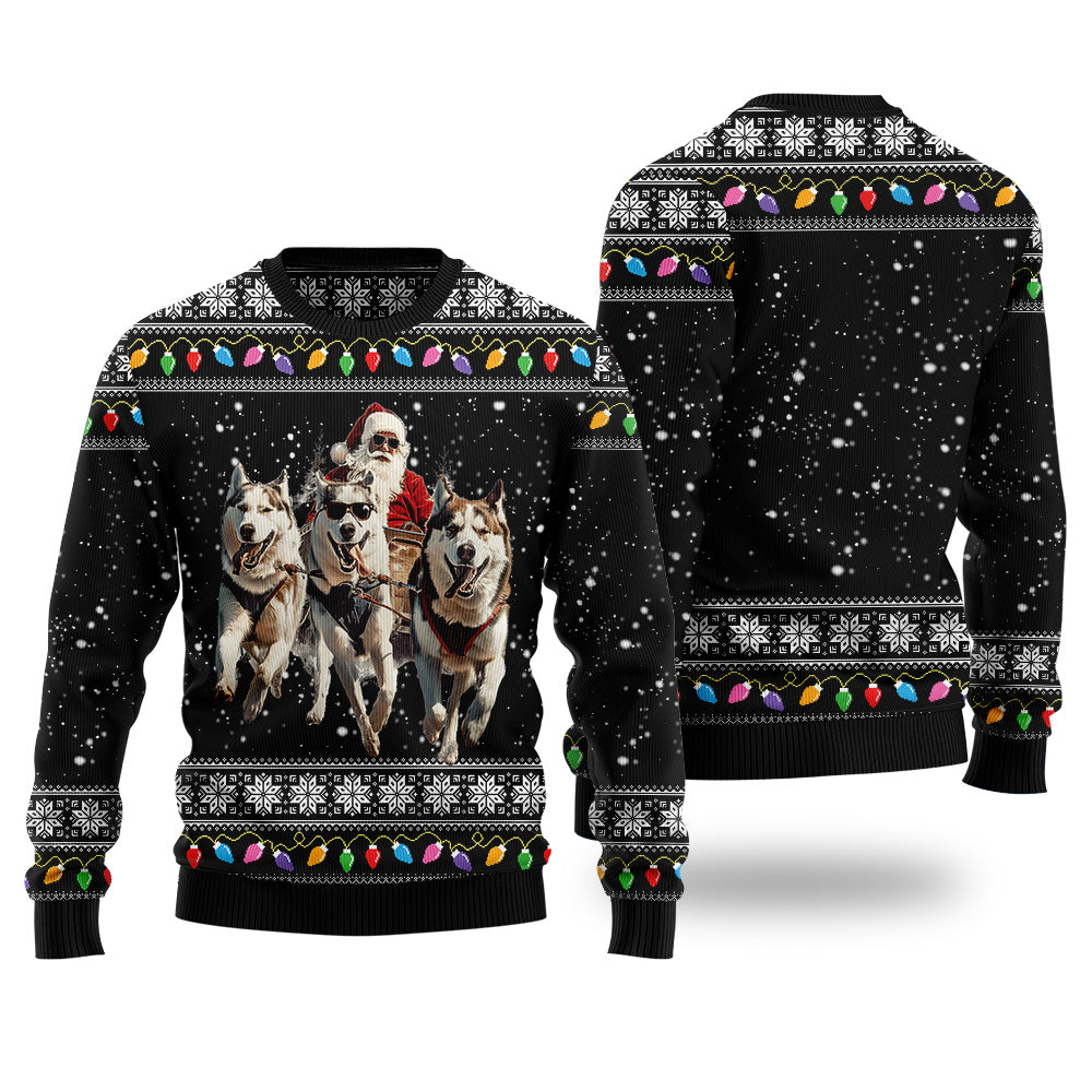 Santa Sleigh Siberian Husky Ugly Christmas Sweater