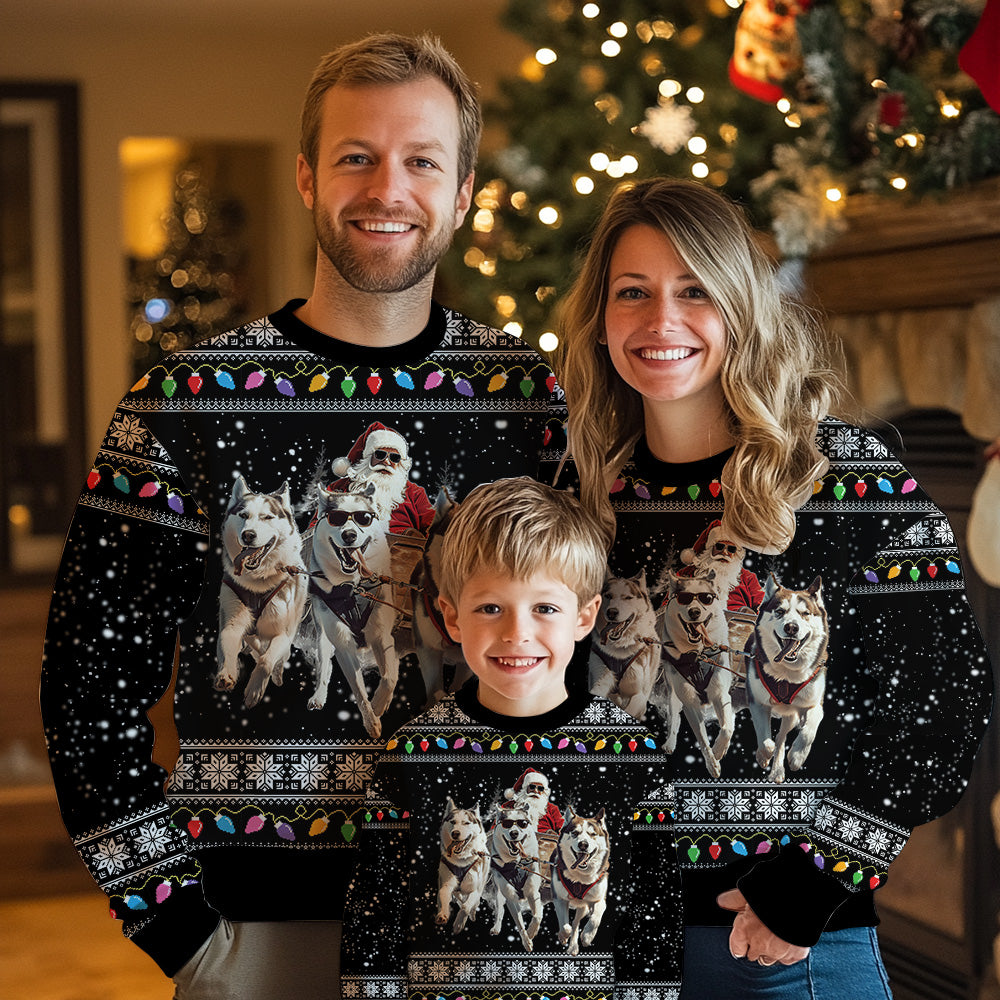 Santa Sleigh Siberian Husky Ugly Christmas Sweater