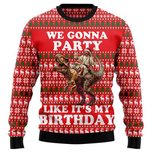 Jesus Riding T-Rex Ugly Christmas Sweater