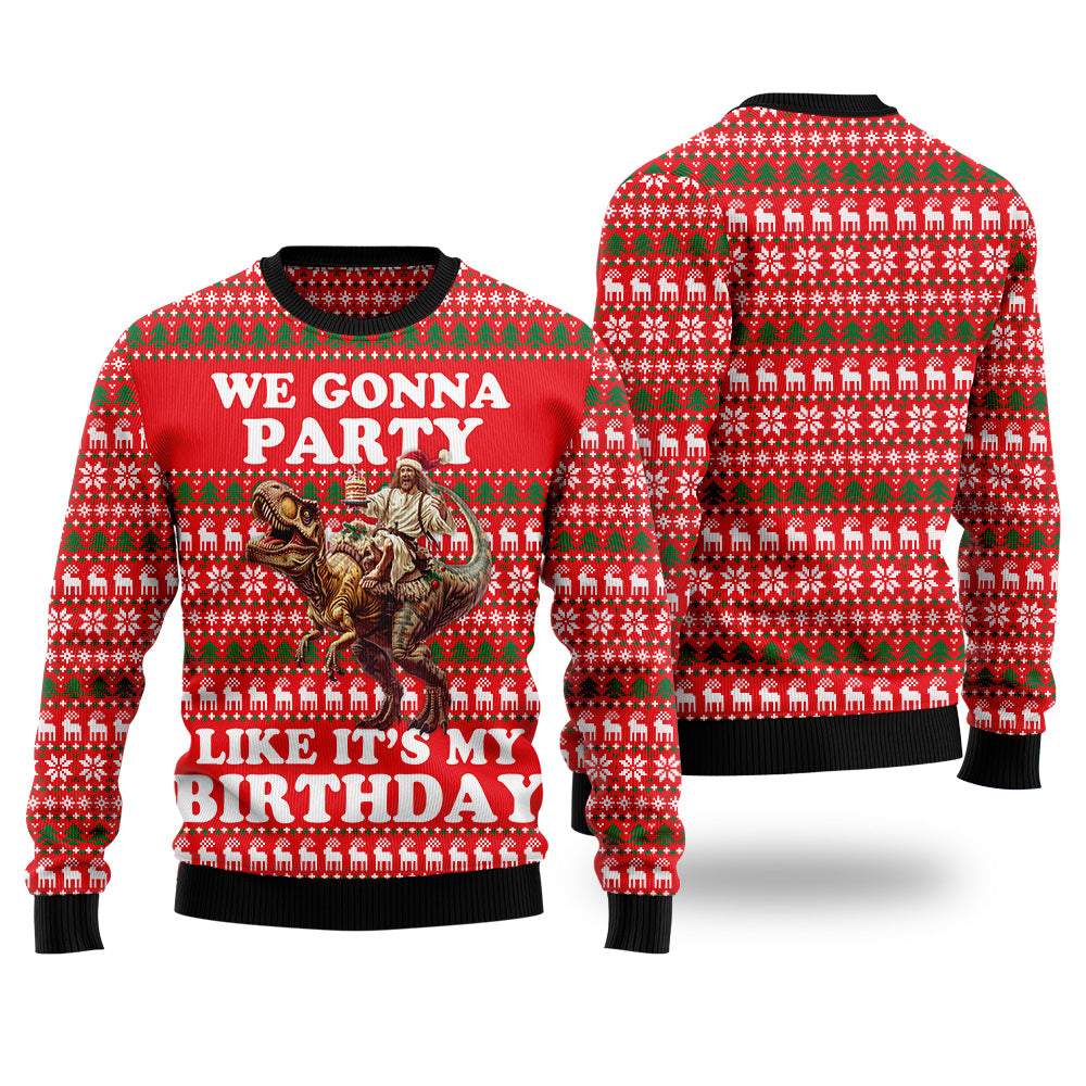 Jesus Riding T-Rex Ugly Christmas Sweater