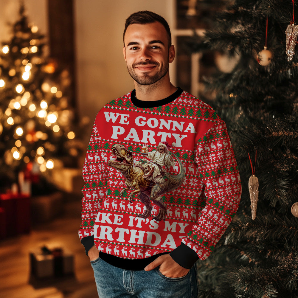 Jesus Riding T-Rex Ugly Christmas Sweater