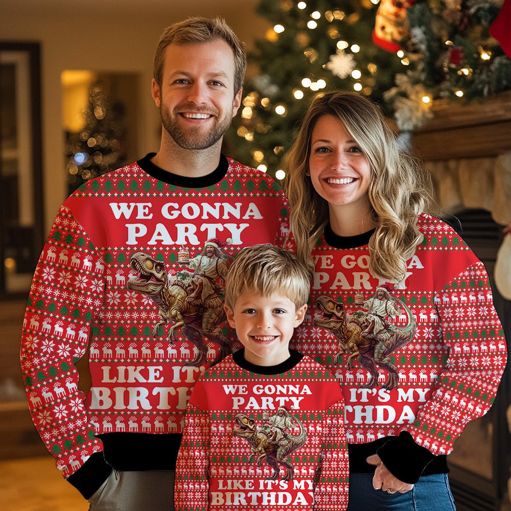 Jesus Riding T-Rex Ugly Christmas Sweater