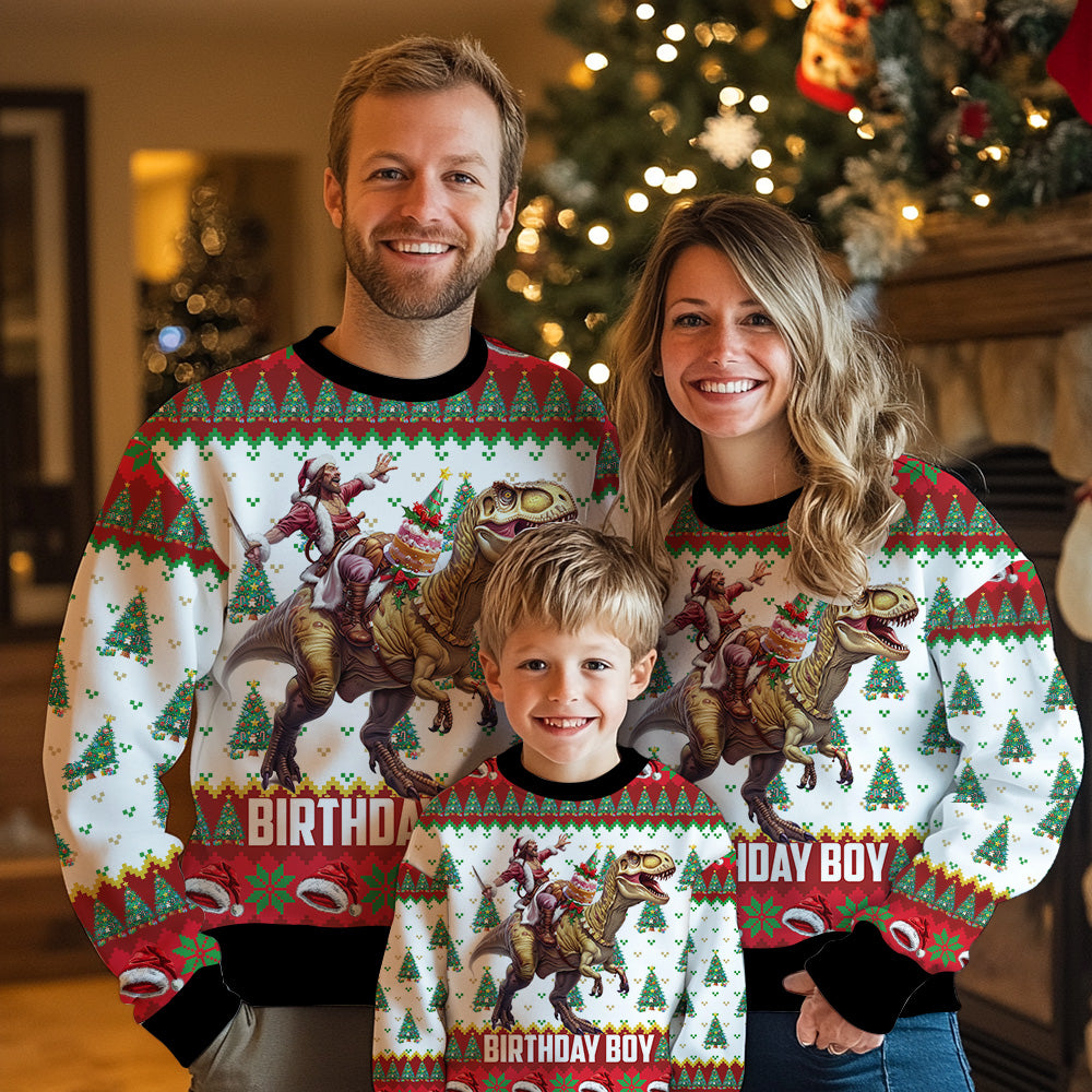 Jesus Riding T-Rex Birthday Boy Ugly Christmas Sweater