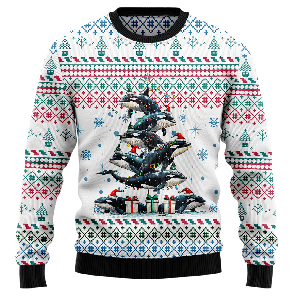 Festive Orca Killer Whale Christmas Tree Ugly Christmas Sweater