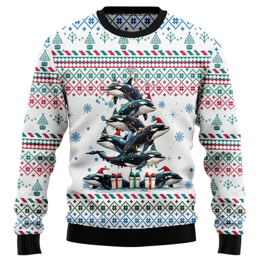 Festive Orca Killer Whale Christmas Tree Ugly Christmas Sweater