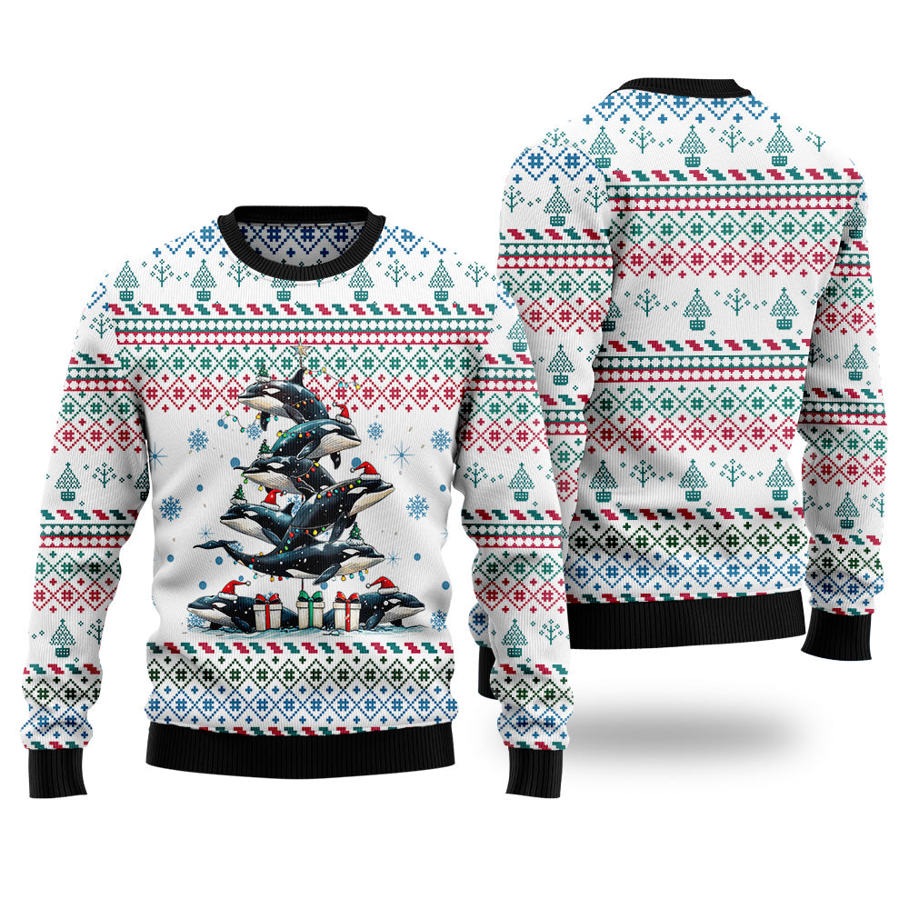 Festive Orca Killer Whale Christmas Tree Ugly Christmas Sweater