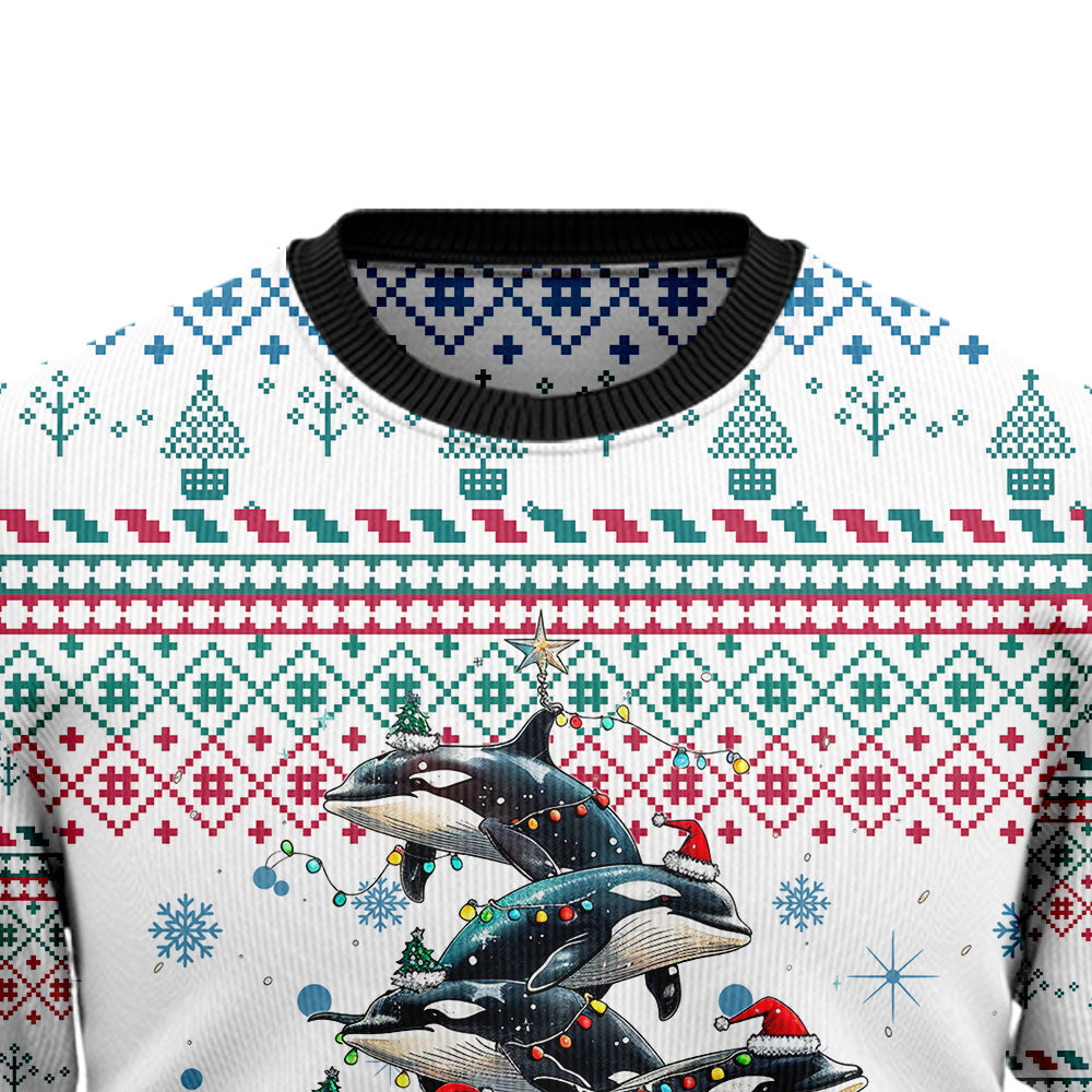 Festive Orca Killer Whale Christmas Tree Ugly Christmas Sweater