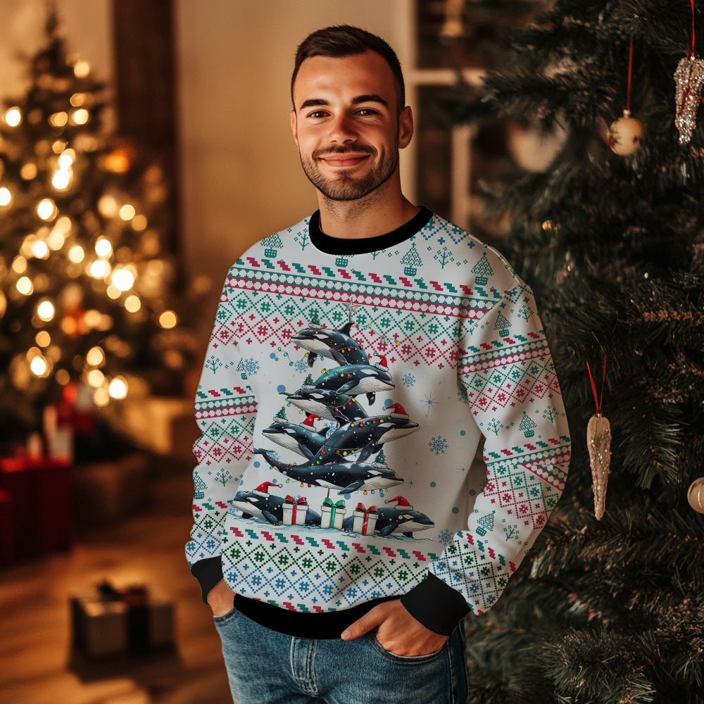 Festive Orca Killer Whale Christmas Tree Ugly Christmas Sweater