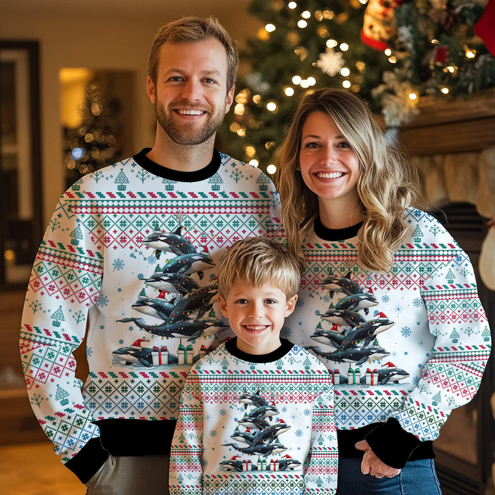 Festive Orca Killer Whale Christmas Tree Ugly Christmas Sweater