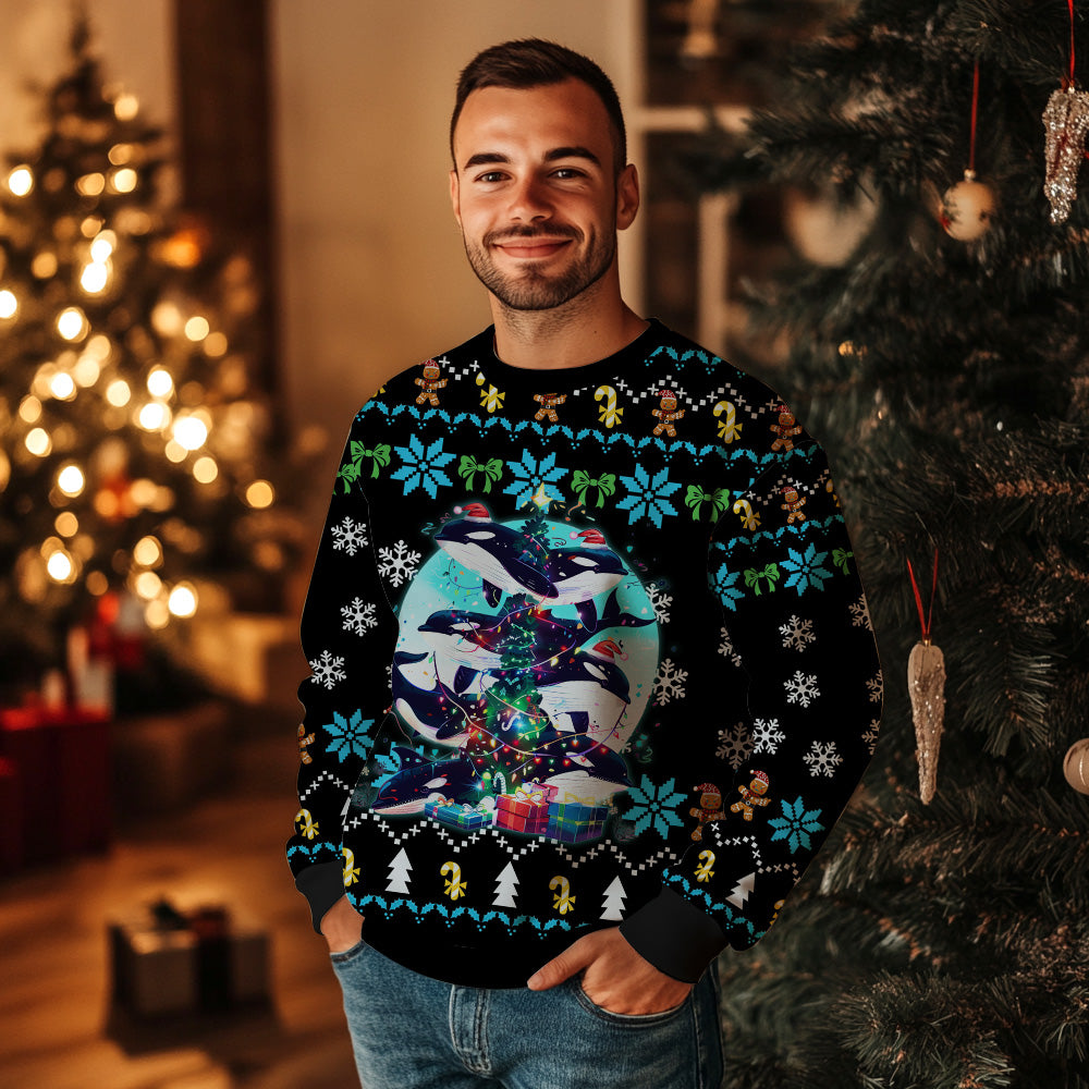 Festive Orca Killer Whale Ugly Christmas Sweater