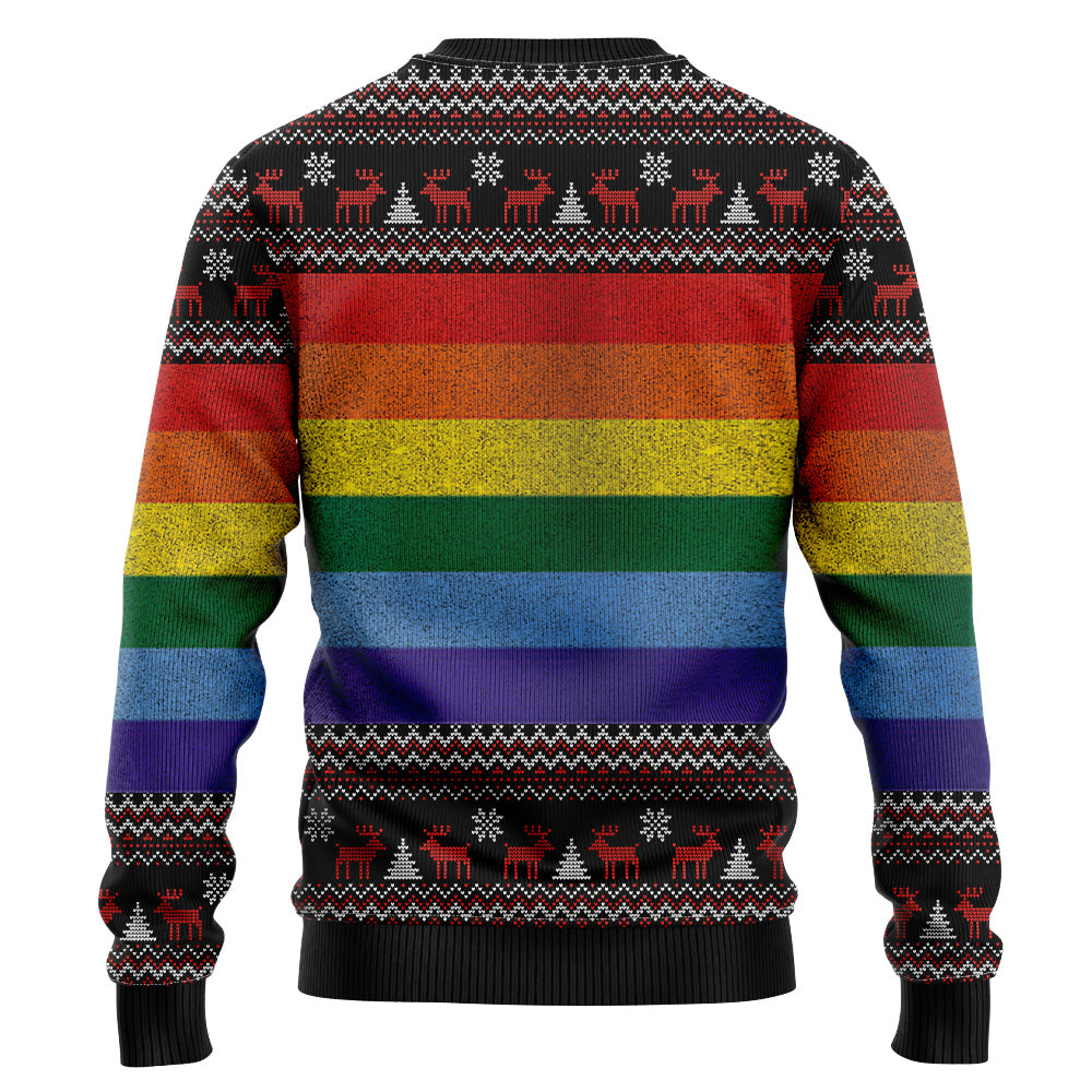 Rainbow Pride Santa Riding T-Rex Ugly Christmas Sweater