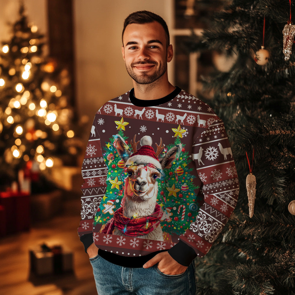 Festive Llama Ugly Christmas Sweater