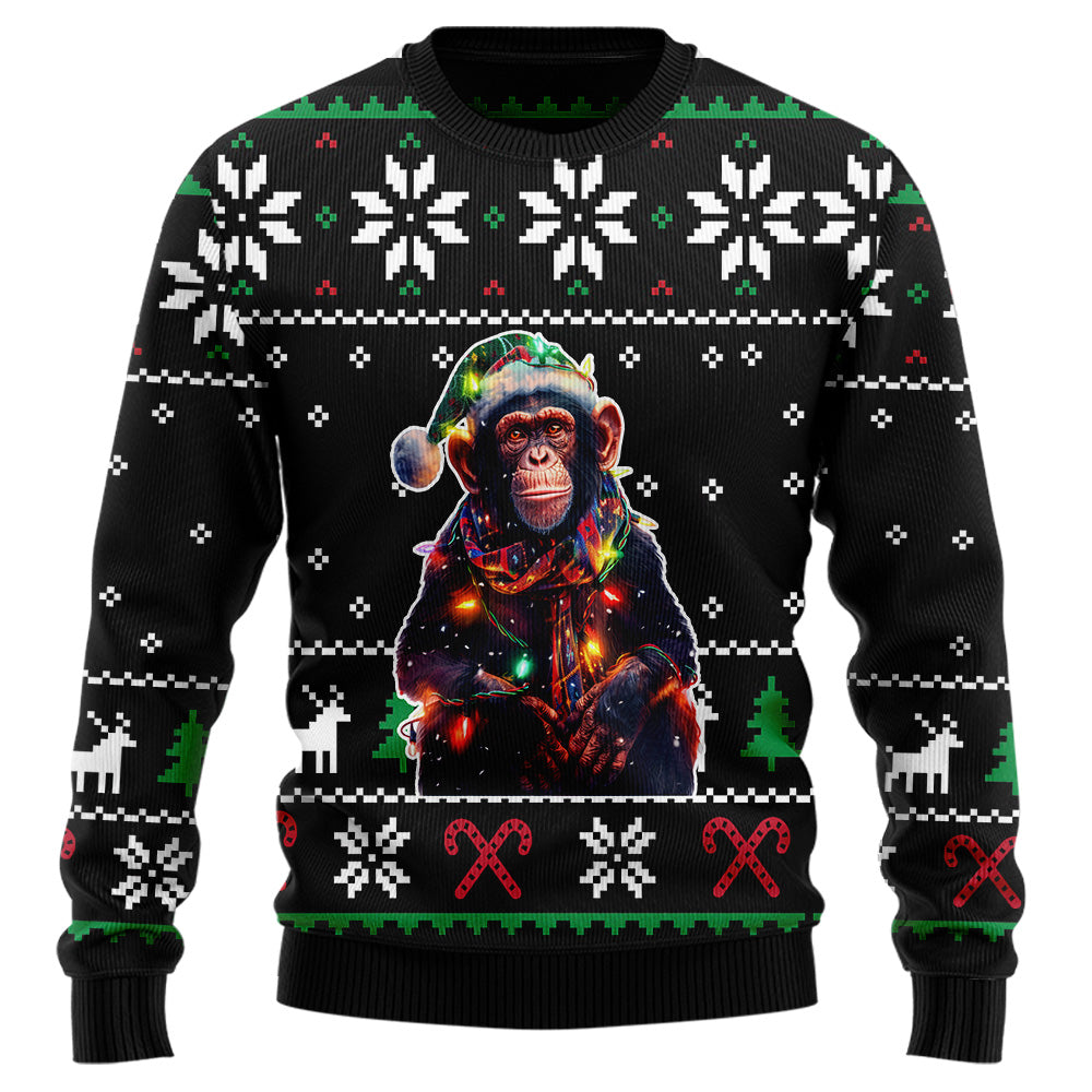 Festive Chimpanzee Santa Hat Ugly Christmas Sweater