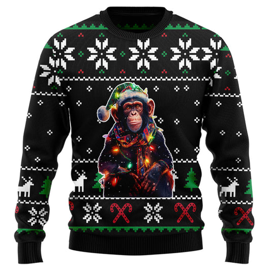 Festive Chimpanzee Santa Hat Ugly Christmas Sweater