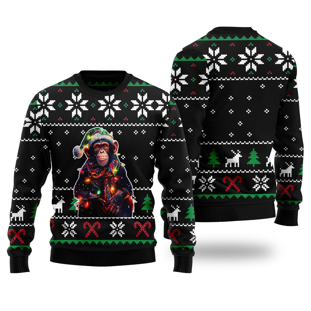 Festive Chimpanzee Santa Hat Ugly Christmas Sweater