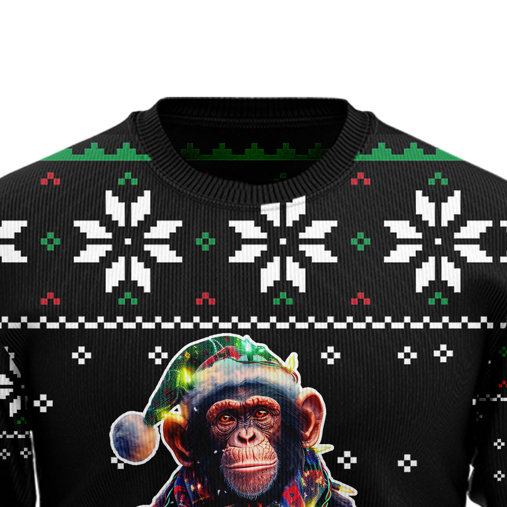Festive Chimpanzee Santa Hat Ugly Christmas Sweater