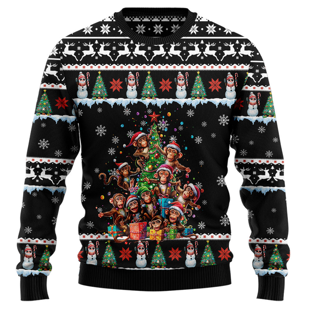 Festive Monkey Christmas Tree Ugly Christmas Sweater