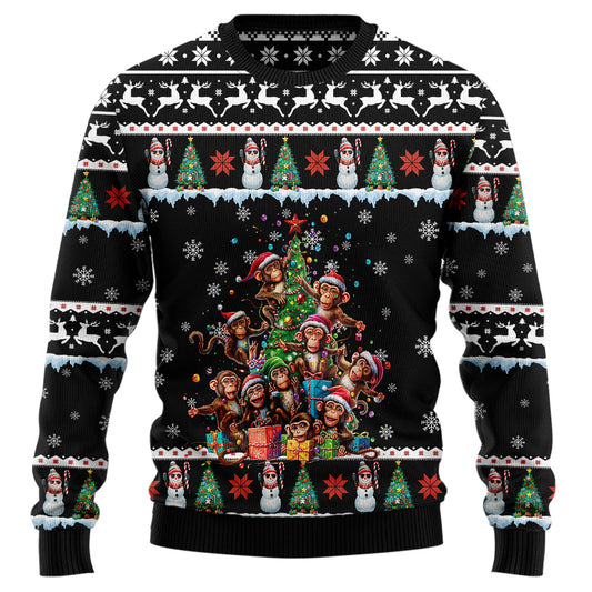 Festive Monkey Christmas Tree Ugly Christmas Sweater
