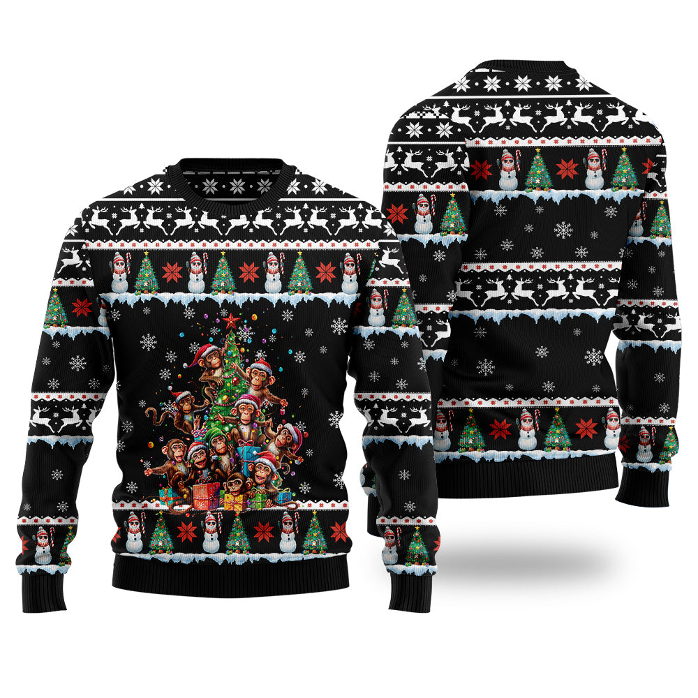 Festive Monkey Christmas Tree Ugly Christmas Sweater