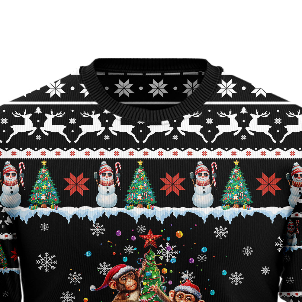 Festive Monkey Christmas Tree Ugly Christmas Sweater