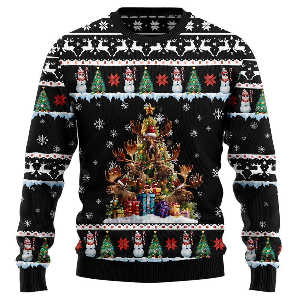 Moose Christmas Tree Ugly Christmas Sweater