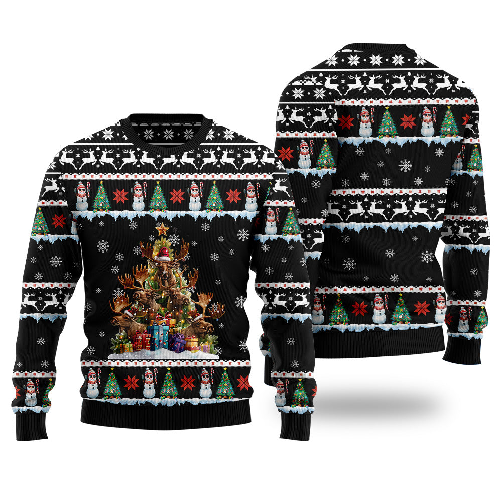 Moose Christmas Tree Ugly Christmas Sweater