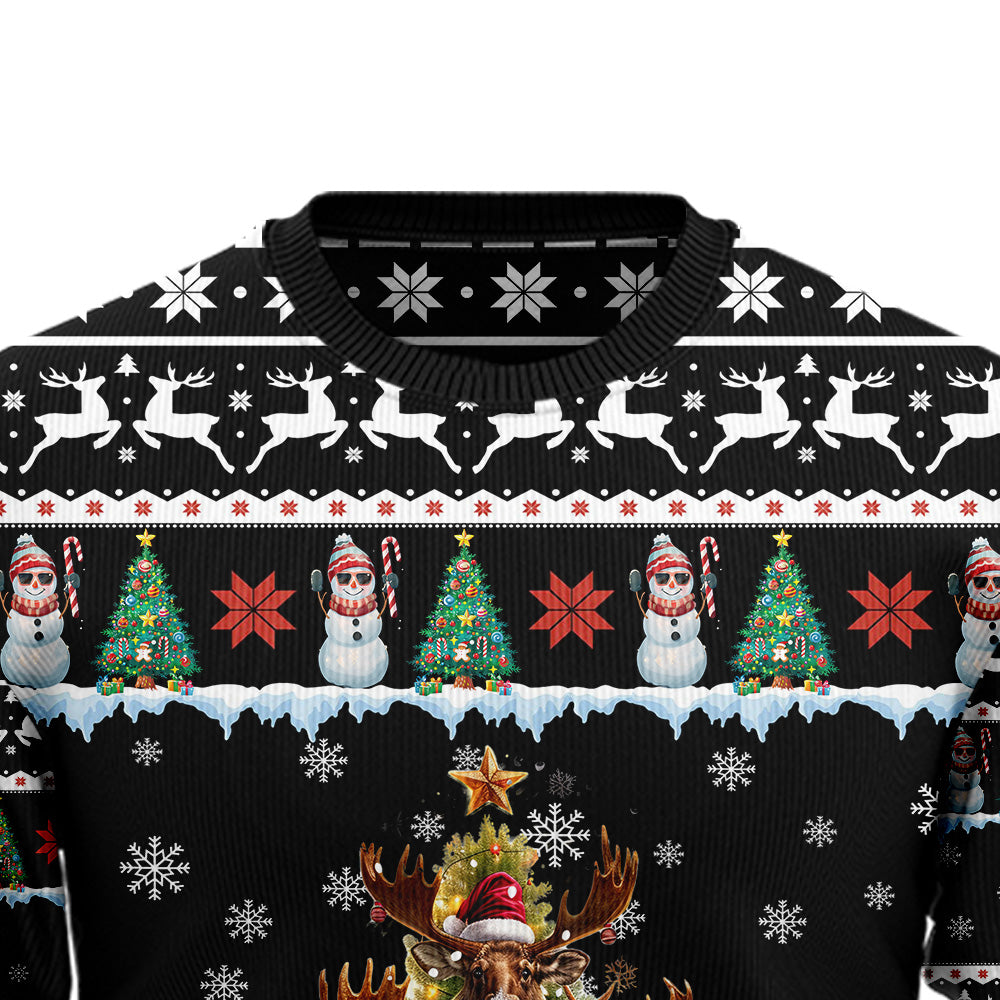 Moose Christmas Tree Ugly Christmas Sweater