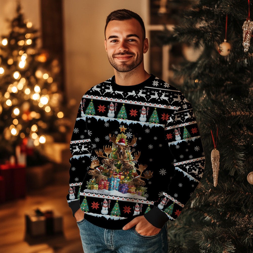 Moose Christmas Tree Ugly Christmas Sweater