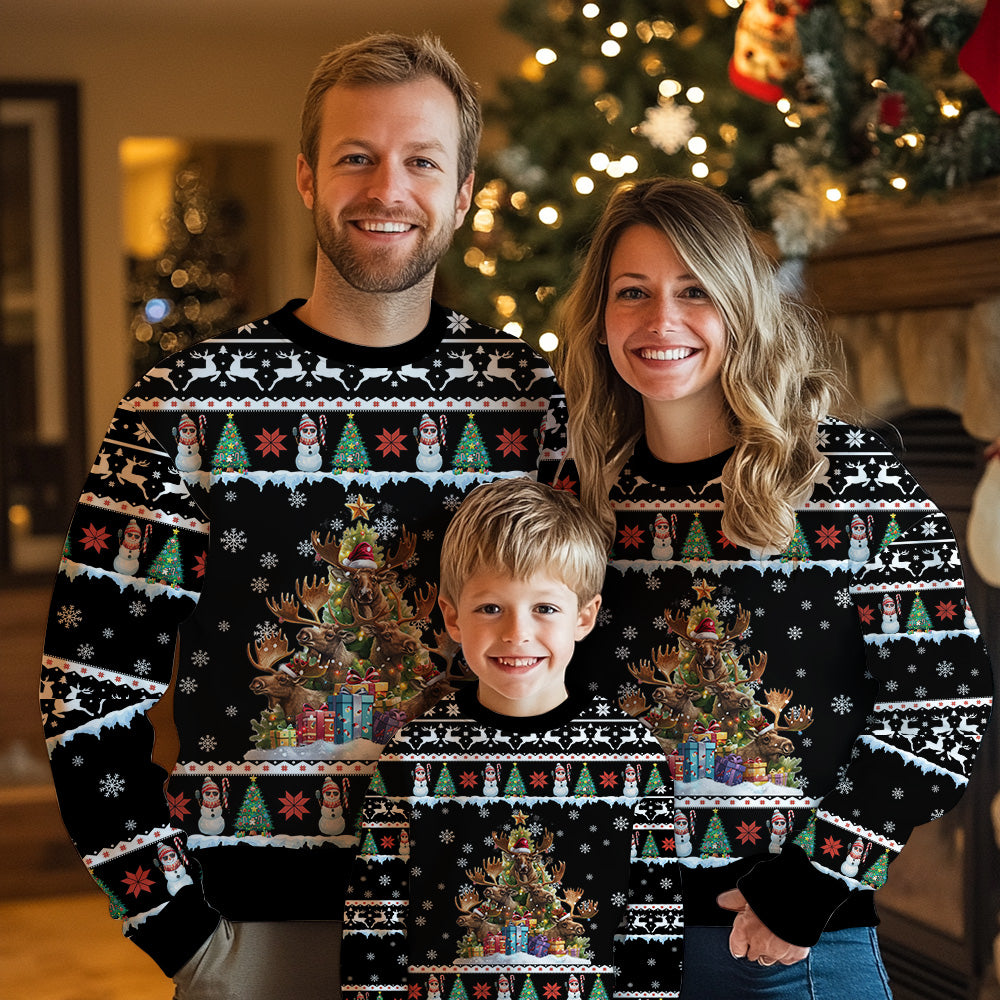 Moose Christmas Tree Ugly Christmas Sweater