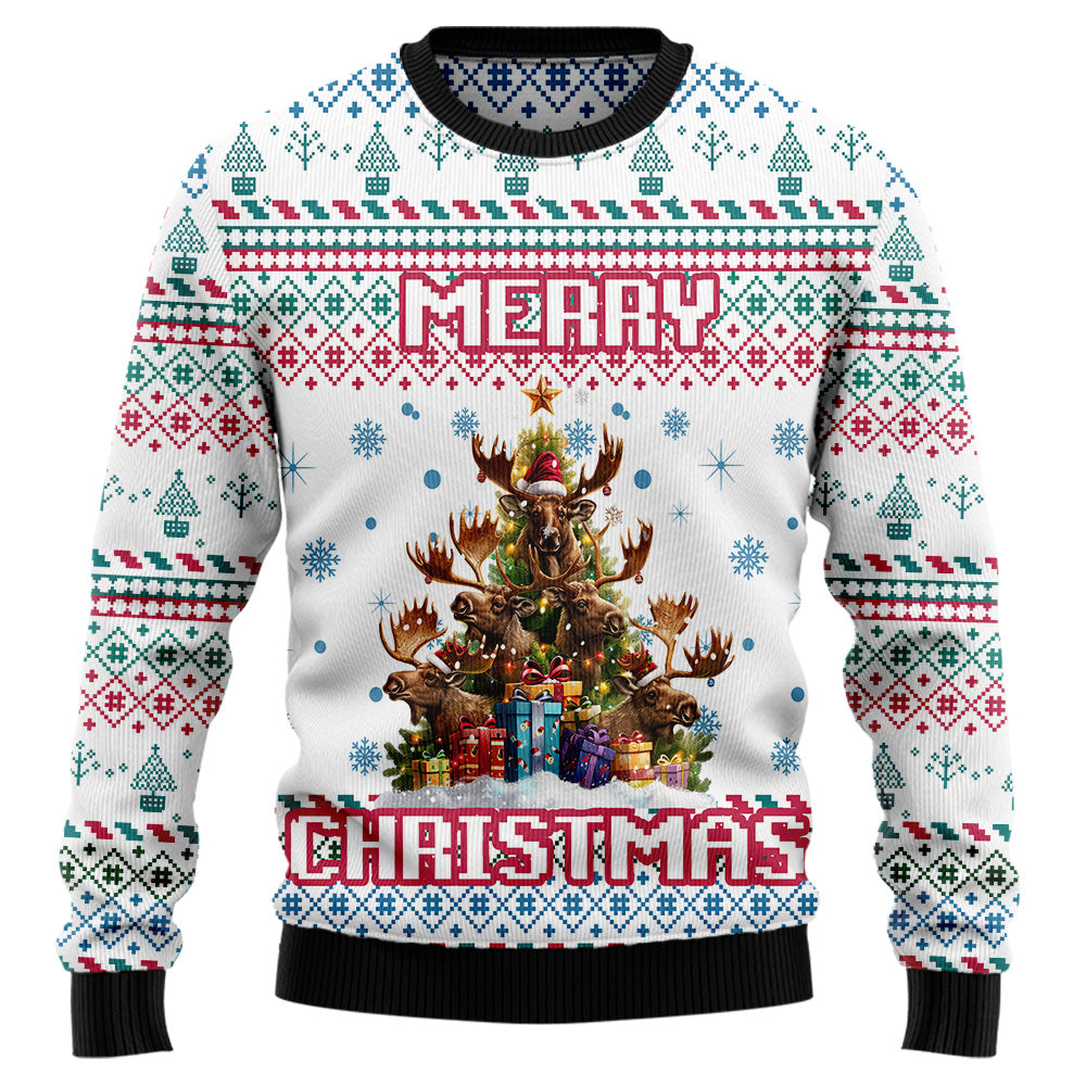 Moose Christmas Tree Ugly Christmas Sweater
