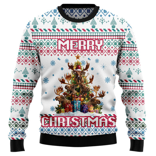 Moose Christmas Tree Ugly Christmas Sweater