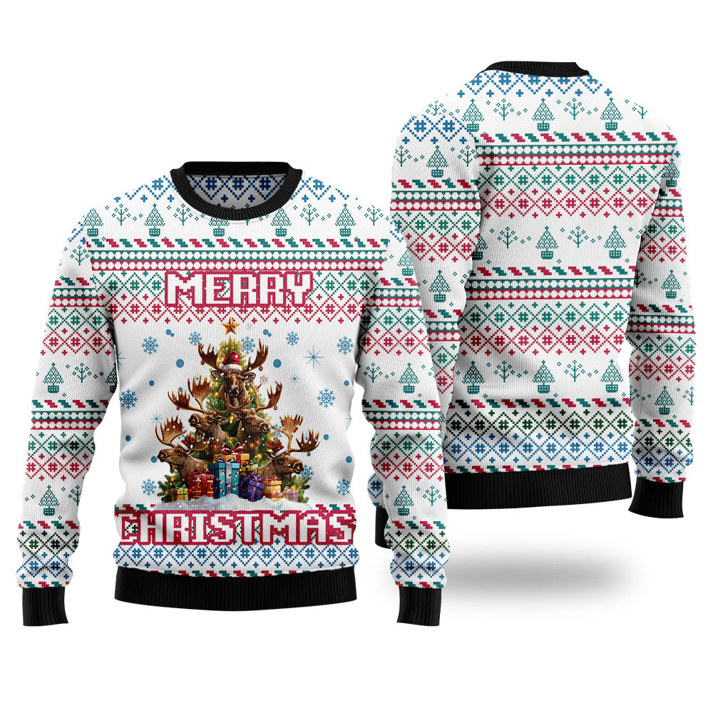 Moose Christmas Tree Ugly Christmas Sweater