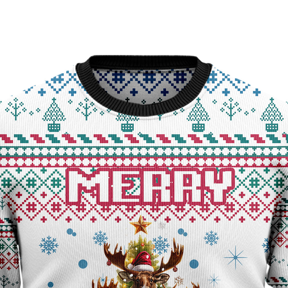 Moose Christmas Tree Ugly Christmas Sweater