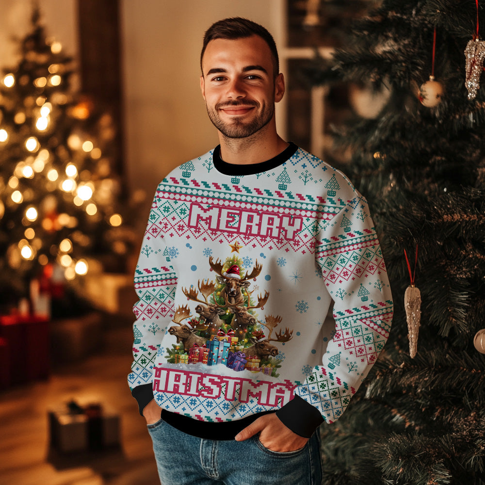 Moose Christmas Tree Ugly Christmas Sweater