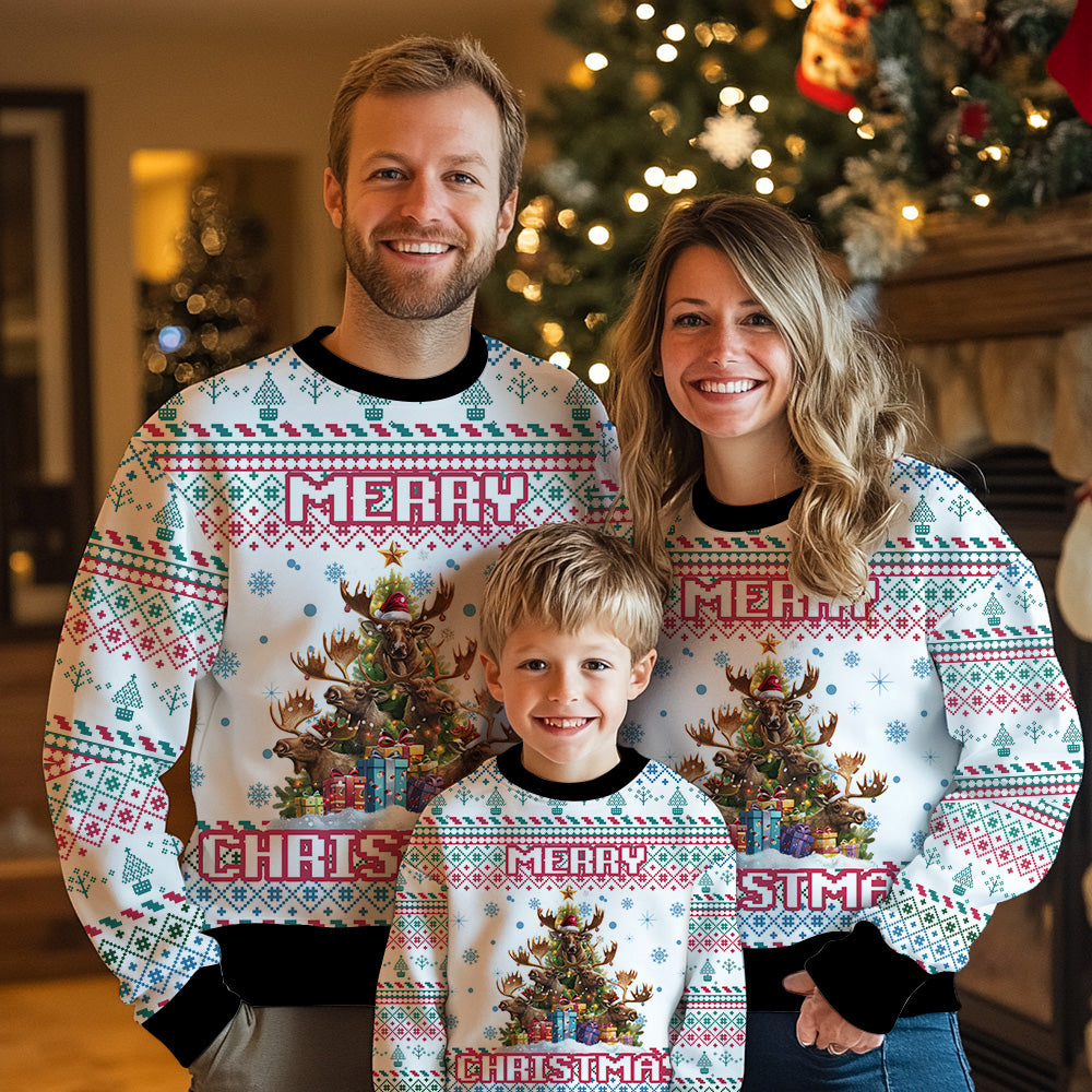 Moose Christmas Tree Ugly Christmas Sweater