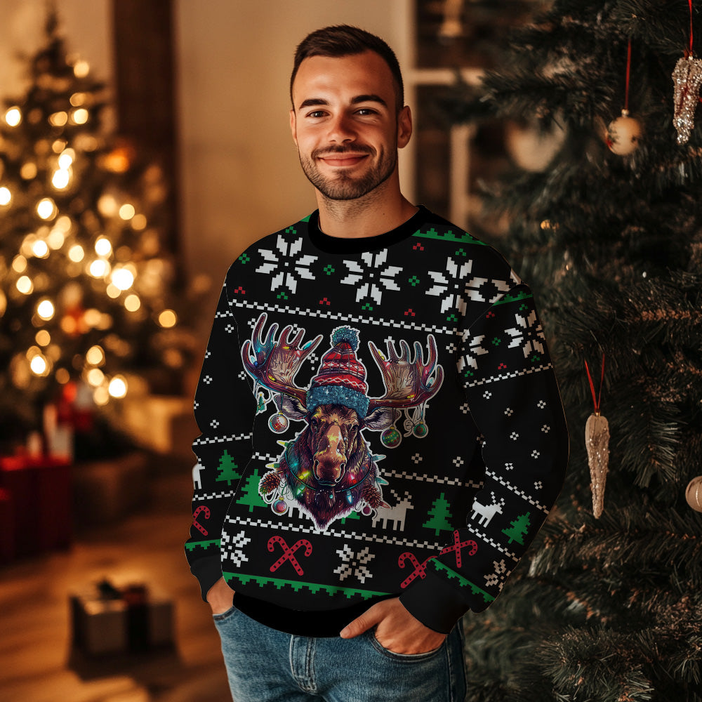 Festive Moose Ugly Christmas Sweater