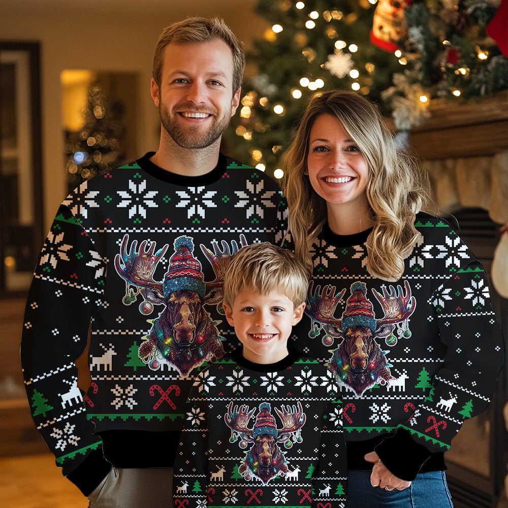 Festive Moose Ugly Christmas Sweater