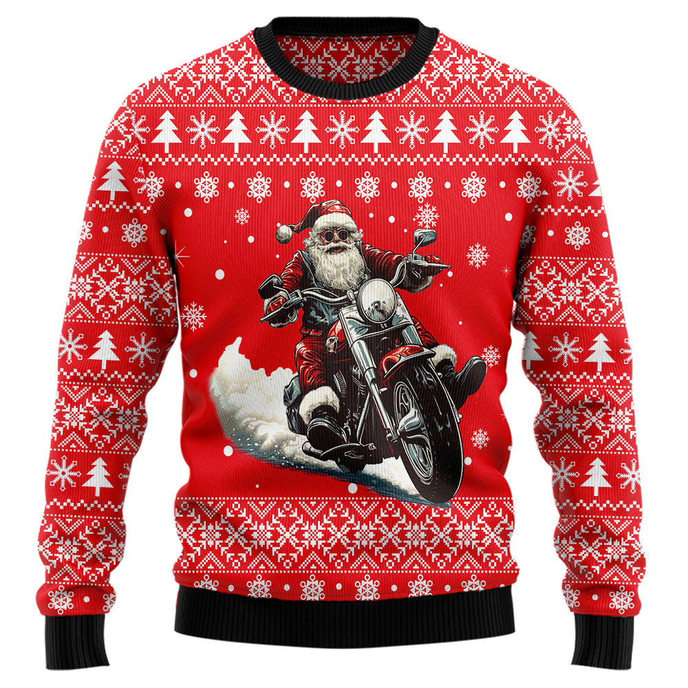 Santa Riding Motorcycle Ugly Christmas Sweater