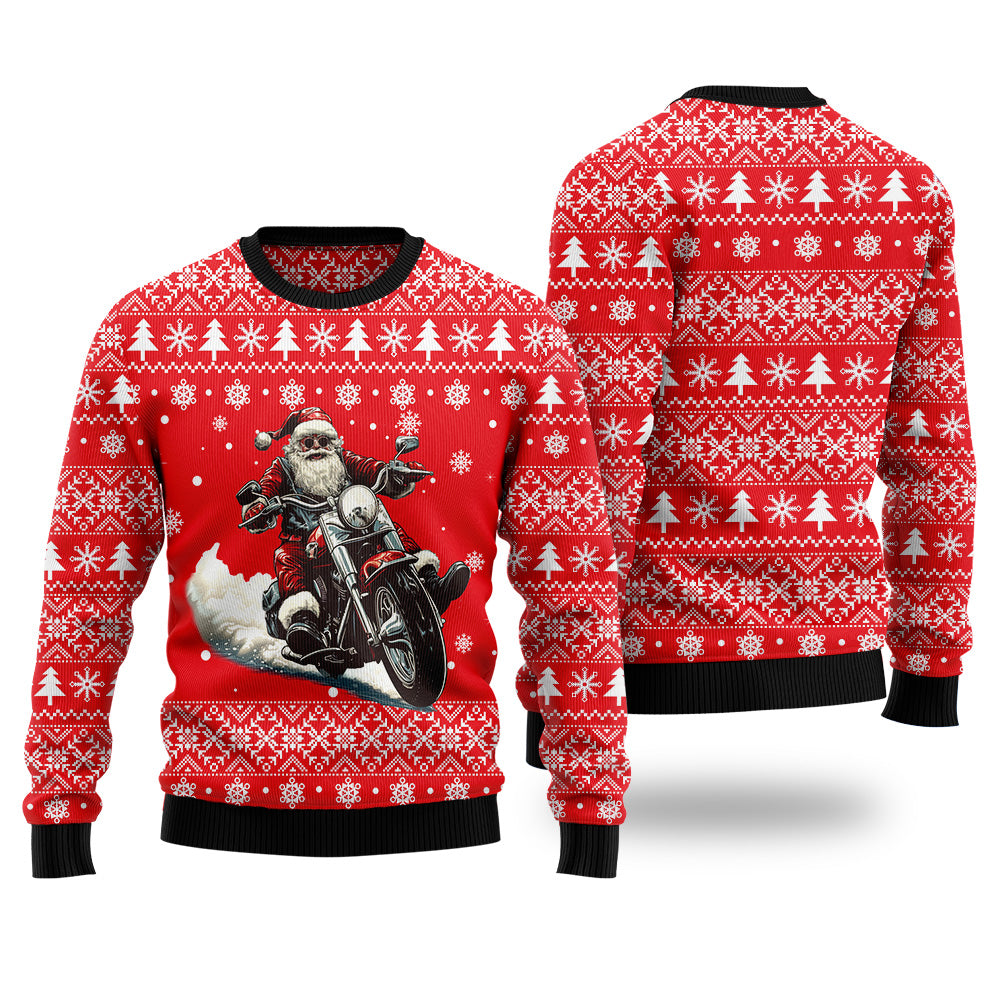 Santa Riding Motorcycle Ugly Christmas Sweater