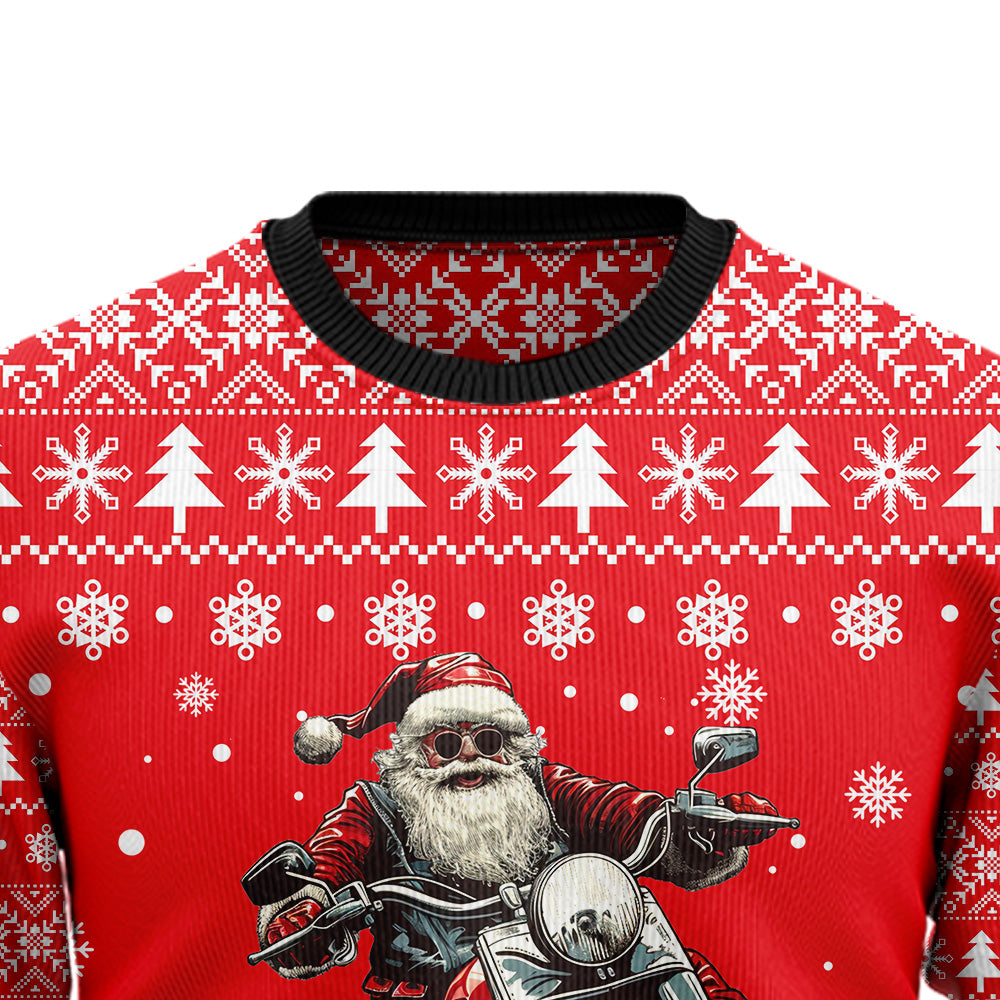Santa Riding Motorcycle Ugly Christmas Sweater