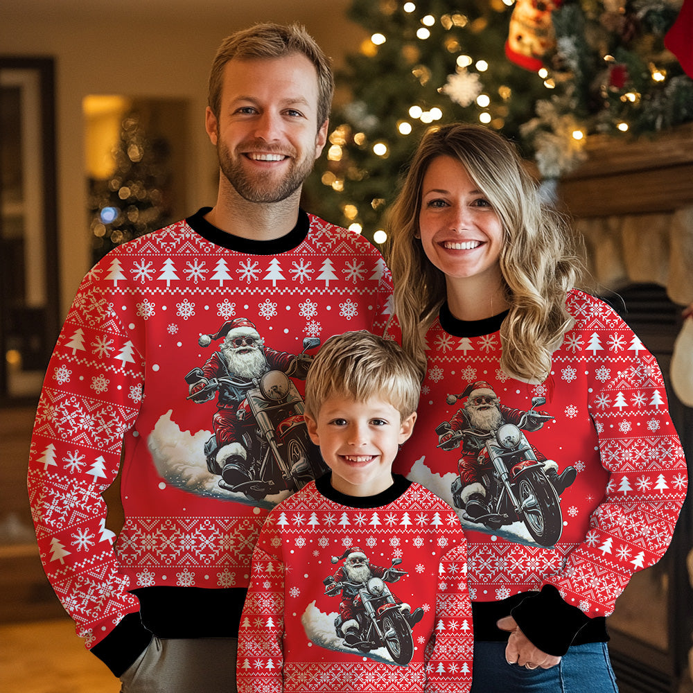 Santa Riding Motorcycle Ugly Christmas Sweater
