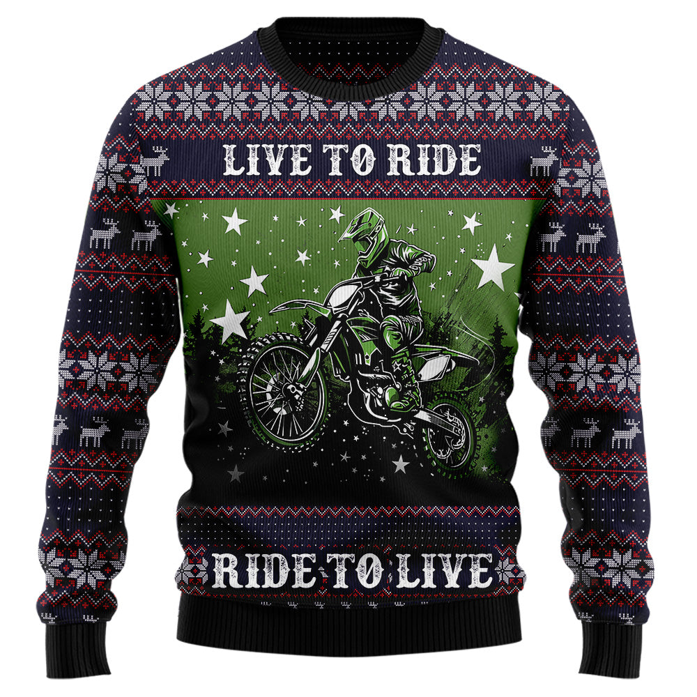 Live To Ride Dirt Bike Ugly Christmas Sweater