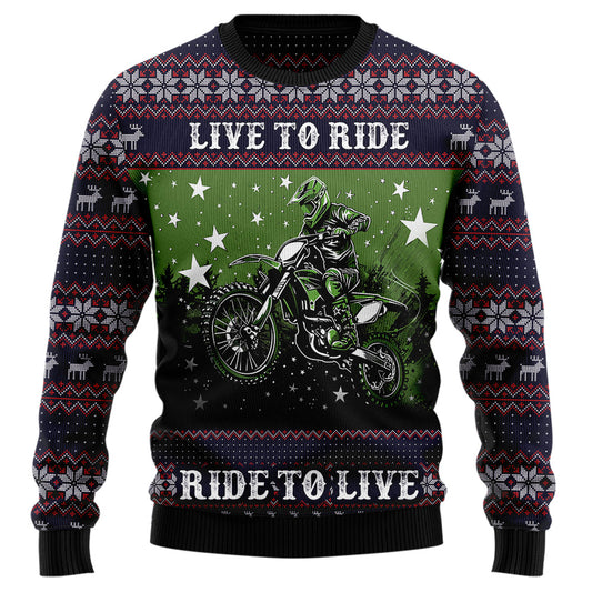 Live To Ride Dirt Bike Ugly Christmas Sweater