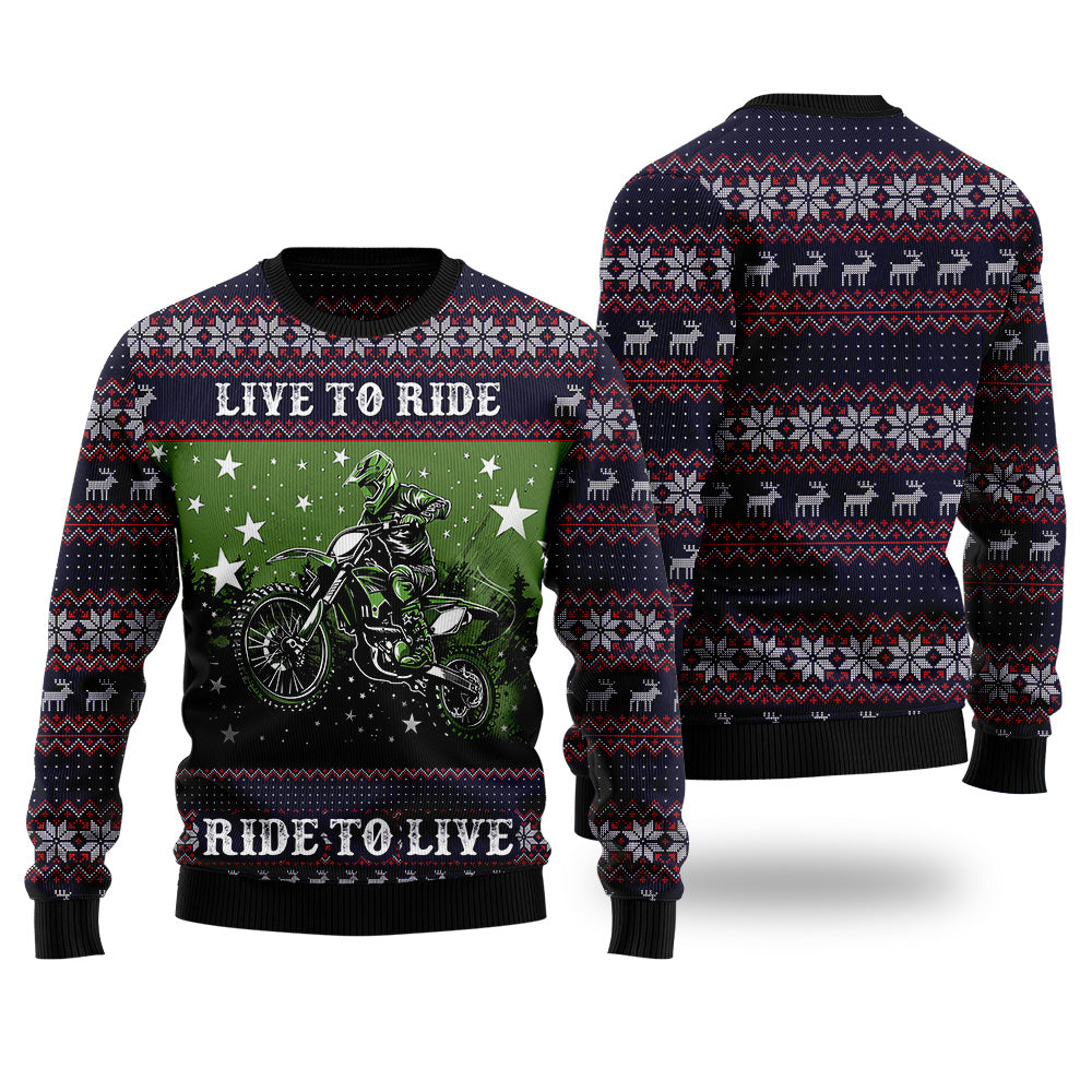 Live To Ride Dirt Bike Ugly Christmas Sweater