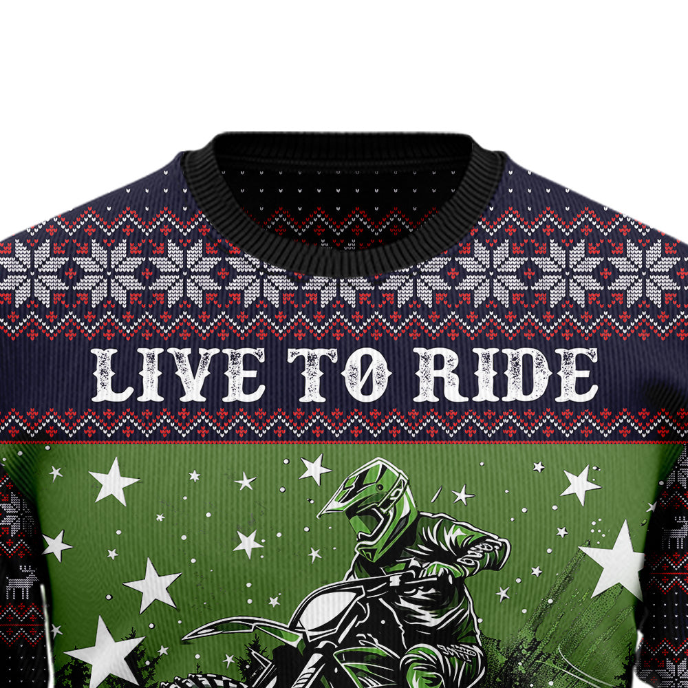 Live To Ride Dirt Bike Ugly Christmas Sweater
