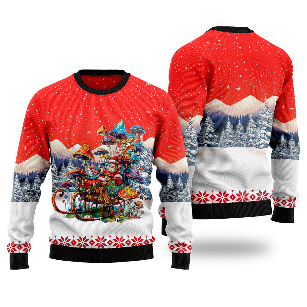 Trippy Mushroom Santa Sleigh Ugly Christmas Sweater
