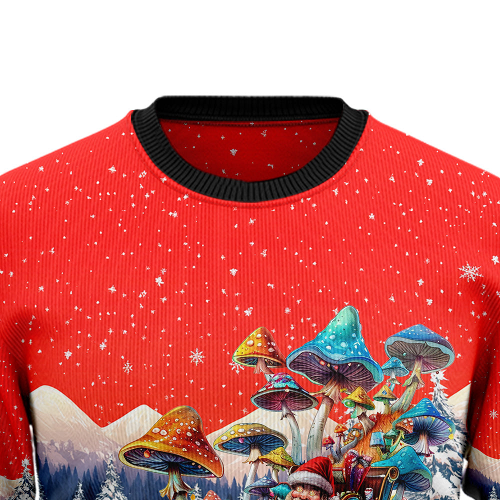Trippy Mushroom Santa Sleigh Ugly Christmas Sweater
