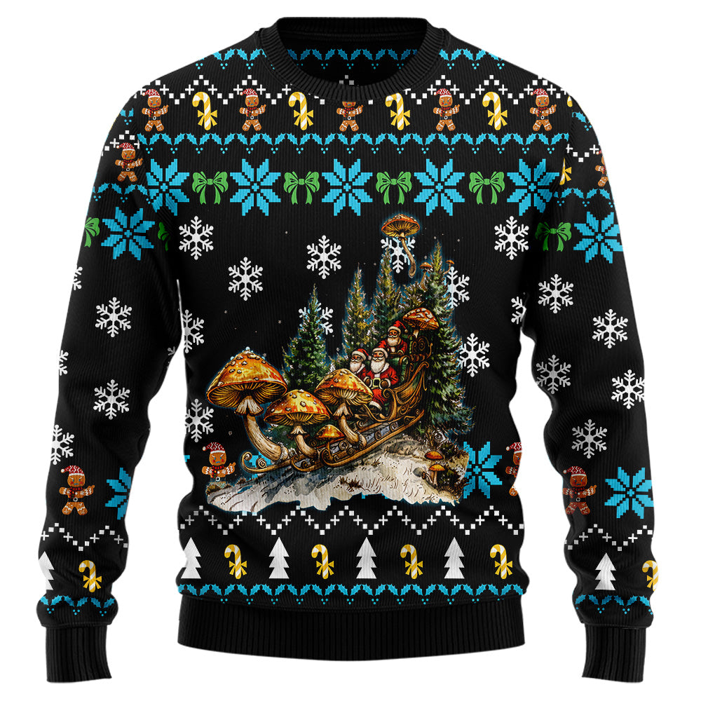 Santa Sleigh Mushroom Ugly Christmas Sweater